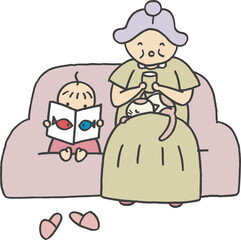 お婆ちゃんと孫の静かなひと時