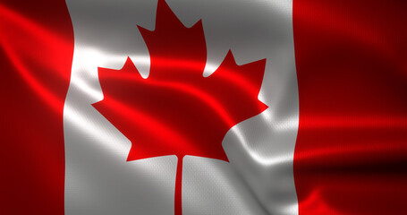 Canada Flag, Canadian flag with waving folds, close up view, 3D rendering