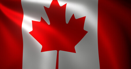 Canada Flag, Canadian flag with waving folds, close up view, 3D rendering