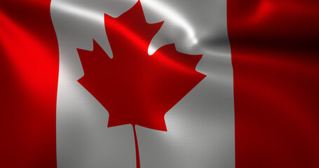 Canada Flag, Canadian flag with waving folds, close up view, 3D rendering