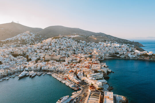 Panoramic aerial view of Ermoupolis, Syros island, Greece