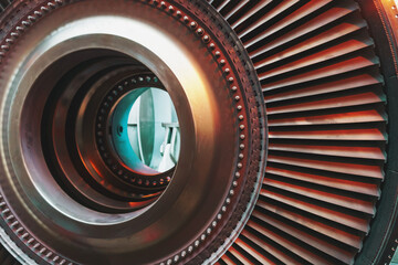 Internal design of a gas turbine plant for generating energy.