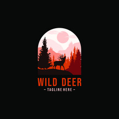 wild deer vintage logo design vector template