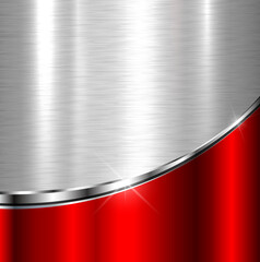 Elegant metallic background with silver red chrome brushed metal texture, vector design.