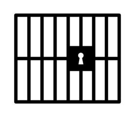 Jail or prison with bars and locked door line art vector icon for games and apps
