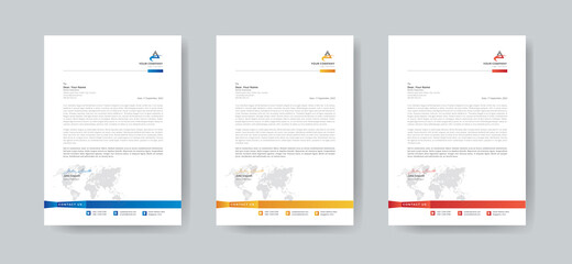 Corporate Business Style Letterhead Design Vector Template For Your Project. Simple And Clean Print Ready in 3 Colorful Accents Template 