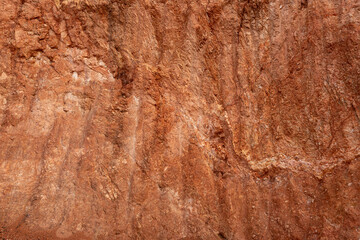 The red soil surface is scratched