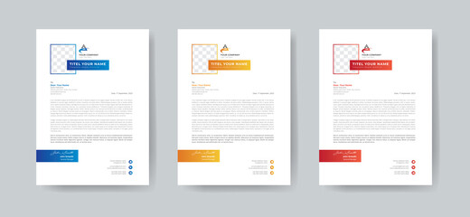 Professional business letterhead design in 3 Colorful Accents Template for corporate office. Vector design illustration. Simple & creative modern letterhead design template 