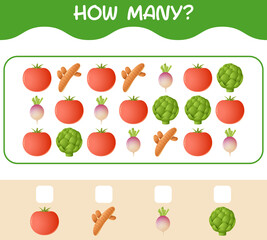 How many cartoon vegetables. Counting game. Educational game for pre shool years kids and toddlers