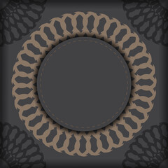 Invitation card template with place for your text and vintage patterns. Luxurious vector design for greeting card in gray color with Greek patterns.