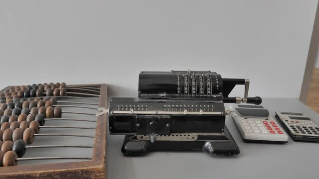 Abacus, Adding Machine, Calculator. Concept Of Technology Development

