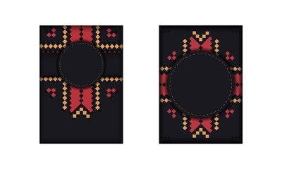 Invitation template with space for your text and vintage patterns. Luxurious vector design of postcard in black color with Slovenian patterns.