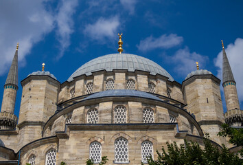 new mosque, minarets and blue sky