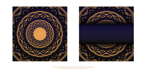Luxurious card design in blue color with luxurious patterns. Invitation card design with space for your text and vintage ornaments.