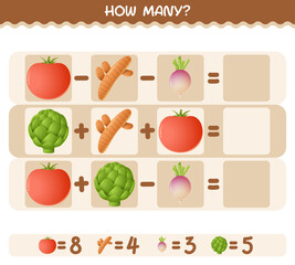 How many cartoon vegetables. Counting game. Educational game for pre shool years kids and toddlers