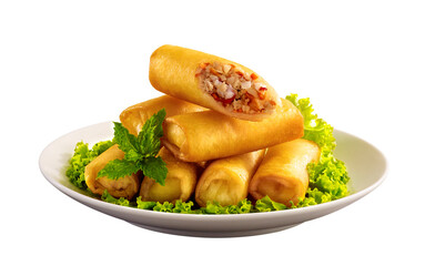 Vietnamese vegeratian egg rolls, cha gio chay on white background