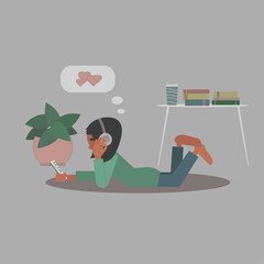 Vector girl chatting at home.