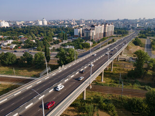 Overhead view of intersection Streets railway crossroad Aerial View