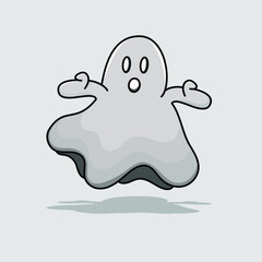 Naklejka premium Monochrome gray ghost isolated vector illustration with shadow and cartoon style. can use for halloween design of poster, banner, flyer, pamphlet, leaflet, brochure, catalog, greetings card, mascot
