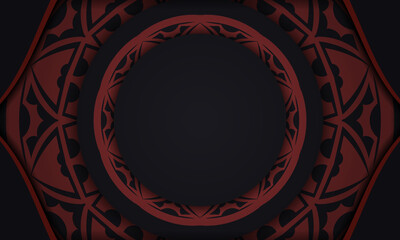 Postcard design with Greek ornaments. Black-red vector background with luxury ornaments and place for your logo.