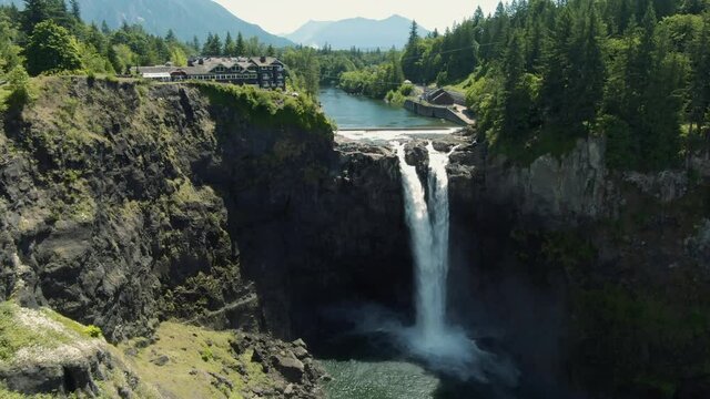 Aerial: Snoqualmie Falls. Seattle, Washington, USA