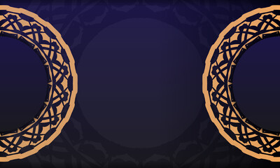 Postcard design with vintage patterns. Blue banner template with luxury ornaments and place for your logo.