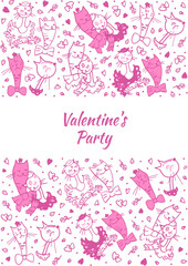 Vector illustration of cats in love for a romantic day. Pictures of cats in vector format for the design of a romantic celebration, postcards, posters, invitations, hot stand, souvenirs.