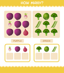 How many cartoon vegetables. Counting game. Educational game for pre shool years kids and toddlers