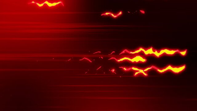 Red fire with cartoon speed lines. Comic rays on black background. Cartoon design concept. Loop animation.