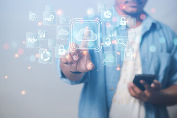 Businessmen show business data storage systems via smartphones and cloud computing. Business Network Business Ideas Cloud Business Technology