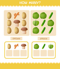 Fototapeta na wymiar How many cartoon vegetables. Counting game. Educational game for pre shool years kids and toddlers