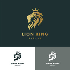 Lion head, Lion king, Mascot lion logo with gold color, icon set Illustration Vector Graphic