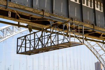 A close-up of the railway bridge over the Yongjiang River in Nanning, Guangxi, China