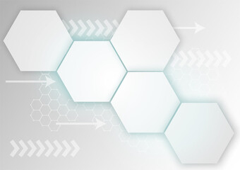 Hexagon technology background. Futuristic concept digital geometric illustrator. Glossy white and blue vector graphics