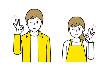 OKサインをする夫婦の上半身カットのベクターイラスト
