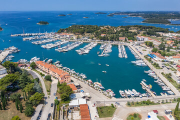 An aerial shot of coastal city Vrsar, Istria, Croatia