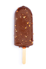 Chocolate ice cream stick isolated on white background, top view