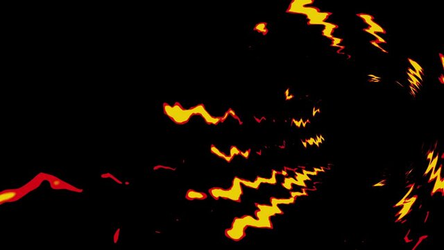 Tunnel on fire with cartoon speed lines. Comic rays on black background. Cartoon design concept. Loop animation.