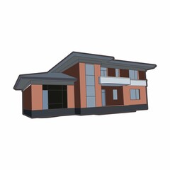 Two-storey cottage. White background. Vector.