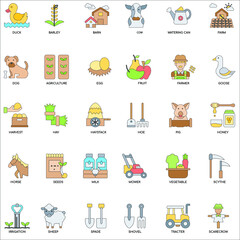 Farming color collection flat vector icon set