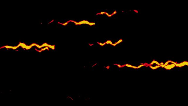 Red fire with cartoon speed lines. Comic rays on black background. Cartoon design concept. Loop animation.