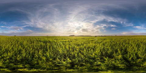 360 hdr panorama among farming fields with awesome sunset clouds full seamless spherical hdri panorama in equirectangular projection, ready AR VR virtual reality content