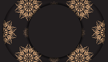 Rectangular Ready-to-print postcard design in black with luxurious patterns. Invitation card template with place for your text and vintage ornaments.