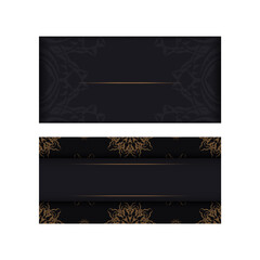Rectangular Ready-to-print postcard design in black with luxurious patterns. Vector Invitation card template with place for your text and vintage ornaments.