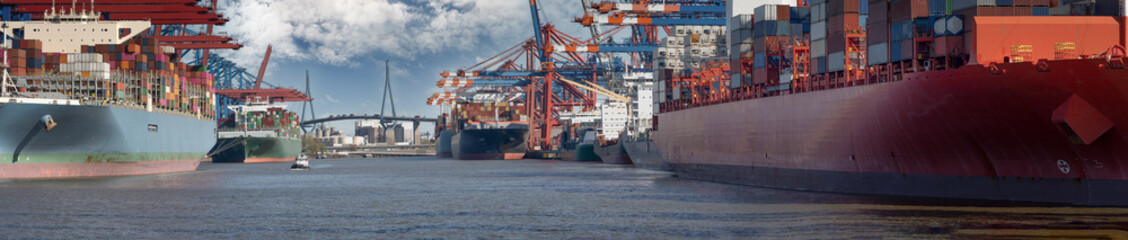 large container terminal in the port of hamburg in sunny weather