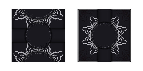 Square postcard design in black color with luxurious ornaments. Invitation card design with space for your text and vintage patterns.