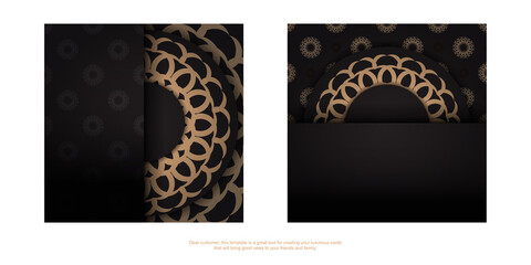 Square Template for print design postcards in black color with luxury patterns. Preparing an invitation with a place for your text and vintage ornaments.