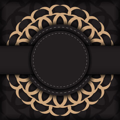 Square vector template for print design postcards in black color with luxury patterns. Preparing an invitation with a place for your text and vintage ornaments.