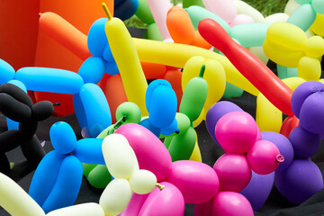 Multicolored figures from balloons as background and texture