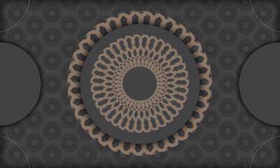 Template for postcard print design with Greek patterns. Gray vector banner with luxury ornaments and place for your text and logo.